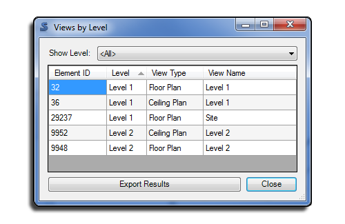 Views by Level Dialog