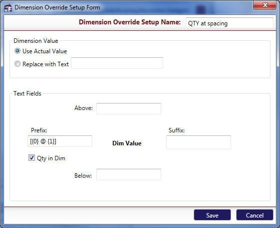 dimensionOverride Dialog