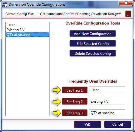 dimensionOverride Main Dialog