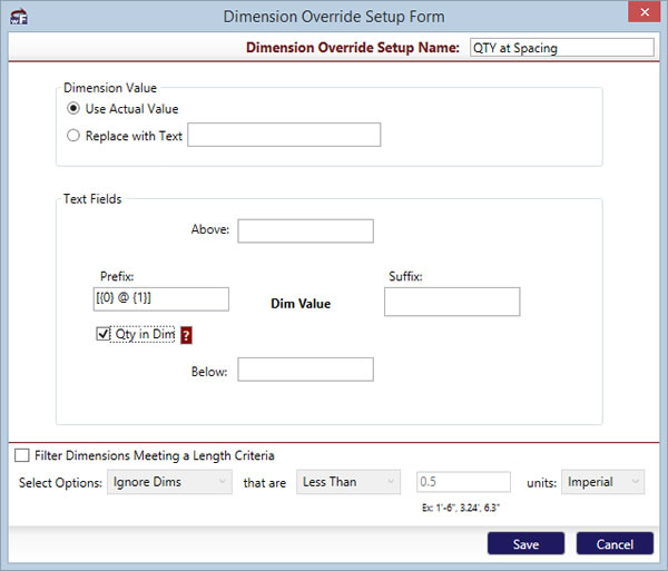 dimensionOverride Dialog